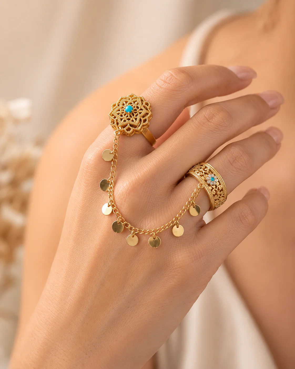 Boho Turquoise Double Ring
