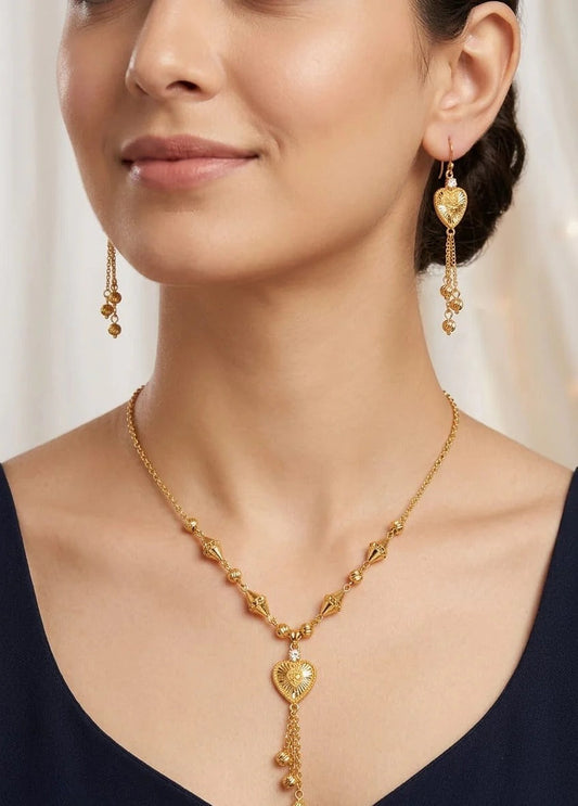 Gold Heart Pendant Jewelry Set