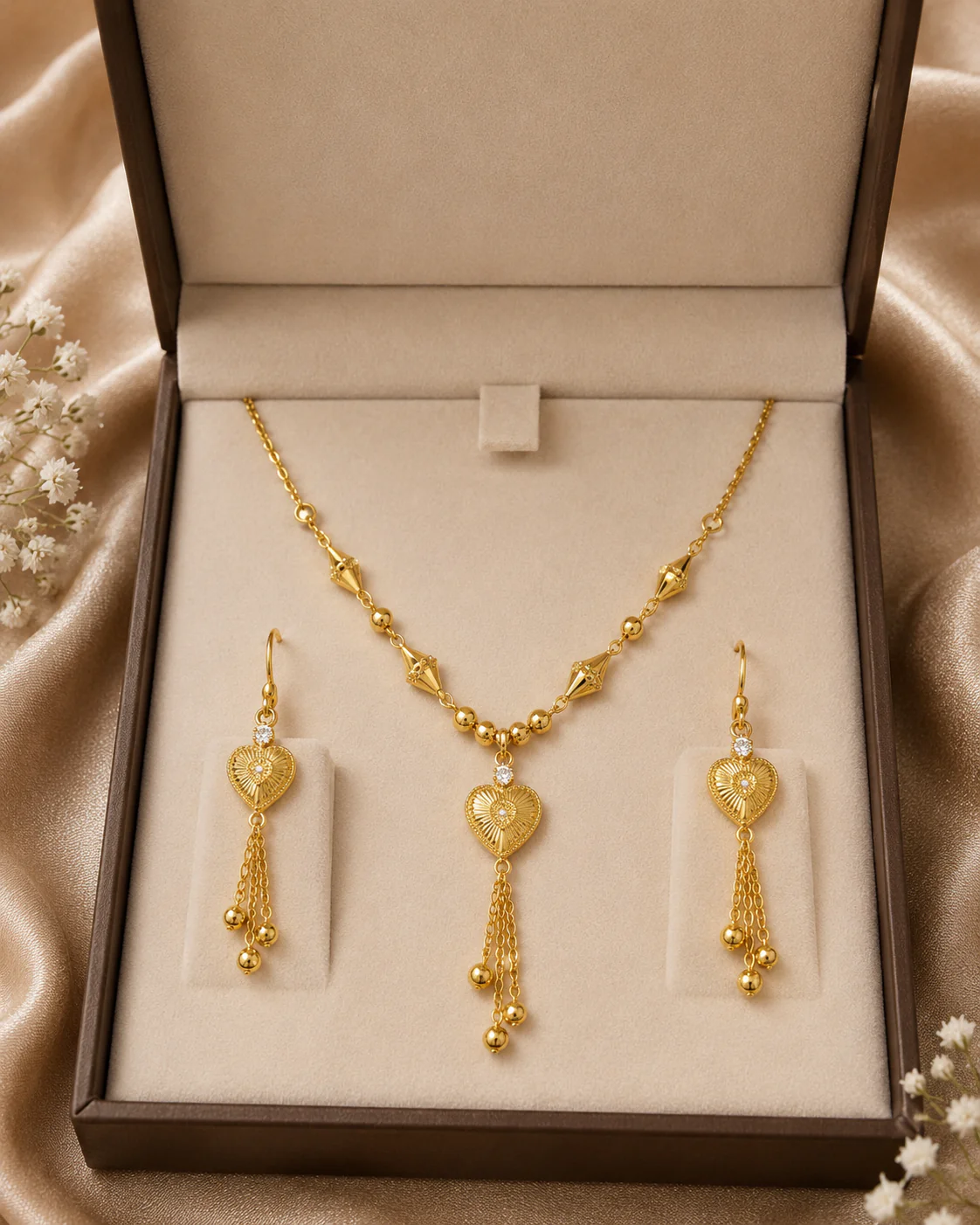 Gold Heart Pendant Jewelry Set