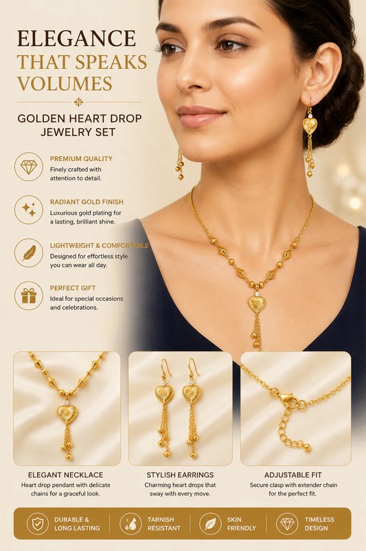 Gold Heart Pendant Jewelry Set