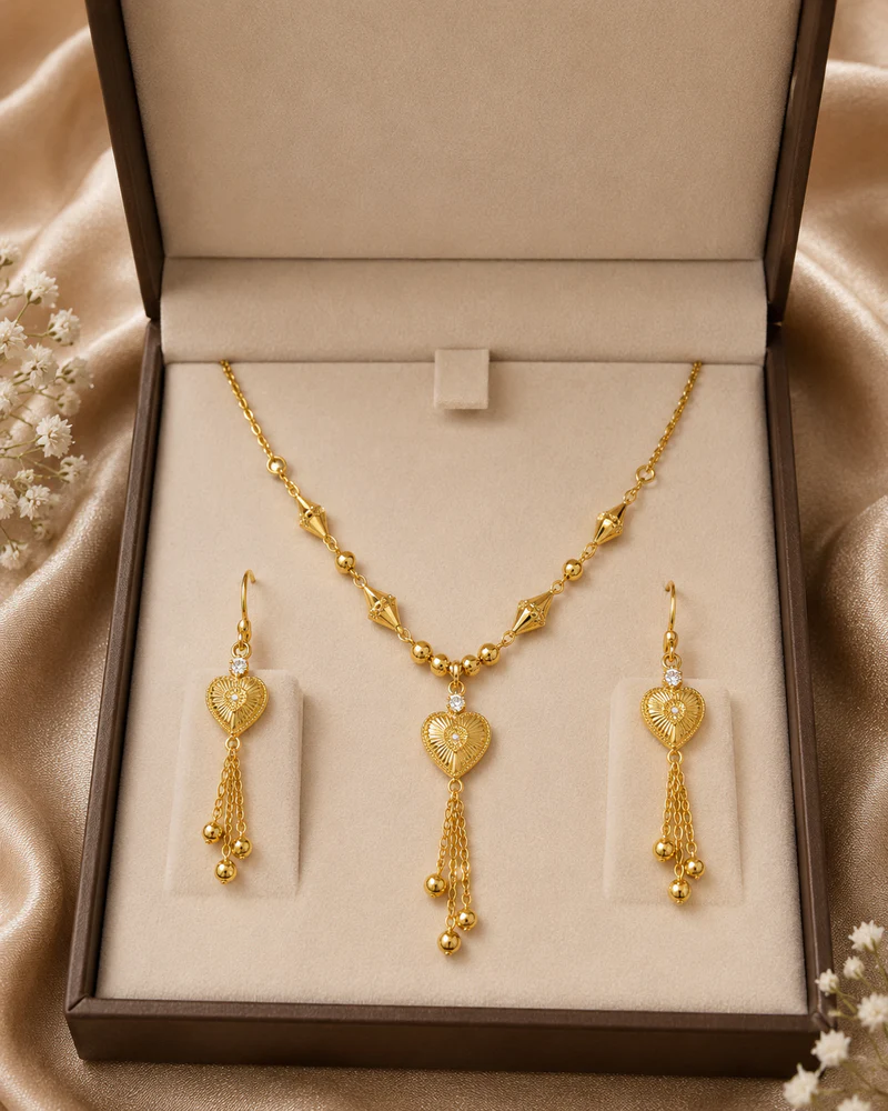 Gold Heart Pendant Jewelry Set