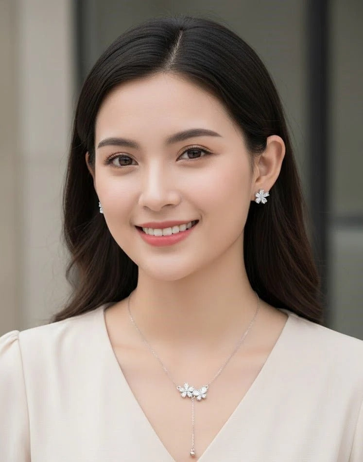 Floral Drop CZ Necklace Set
